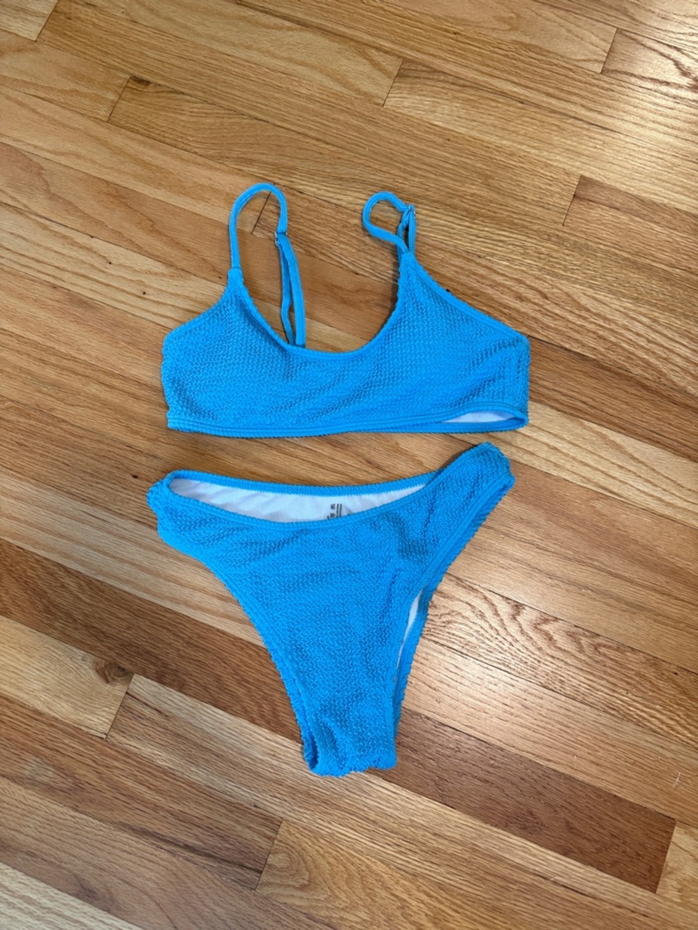 Blue Textured Two-Piece Women's Bikini Swimsuit
